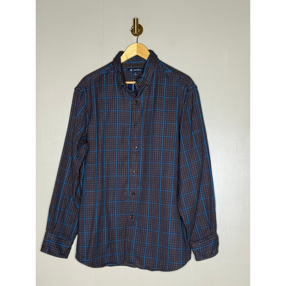 Cremieux Thick Cotton Plaid Flannel Shirt Men's XL Brown Blue Button Down
